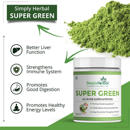 Simply Herbal Super Greens & Herbs Mix â€“ Detox & Digestive Support with Spirulina, Amla, Chlorella & Antioxidants â€“ 150g