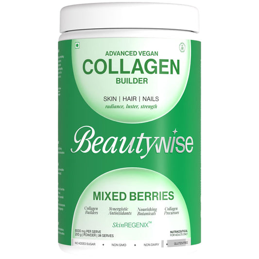 Beautywise Plant Advanced Collagen Builder | 100% Plant Based with Active Ingredients | Pomegranate extract, Antioxidants, Amino acids | 200 g For Natural Collagen Production, Skin Hydration, Repair | Mixed Berries (25 Servings)