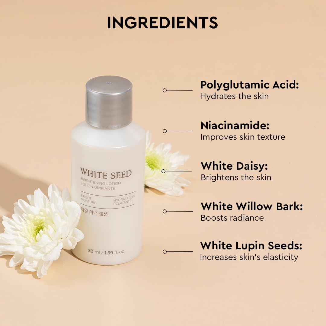 The Face Shop White Seed Brightening Face Lotion with Niacinamide & Vitamin B | For Dark Spots, Dullness & Acne Scars| Suitable for Normal, Oily, Dry, Combination Skin | Sulphate & Paraben Free, 50ml