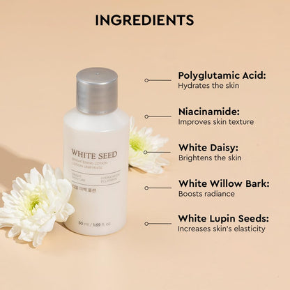 The Face Shop White Seed Brightening Face Lotion with Niacinamide & Vitamin B | For Dark Spots, Dullness & Acne Scars| Suitable for Normal, Oily, Dry, Combination Skin | Sulphate & Paraben Free, 50ml