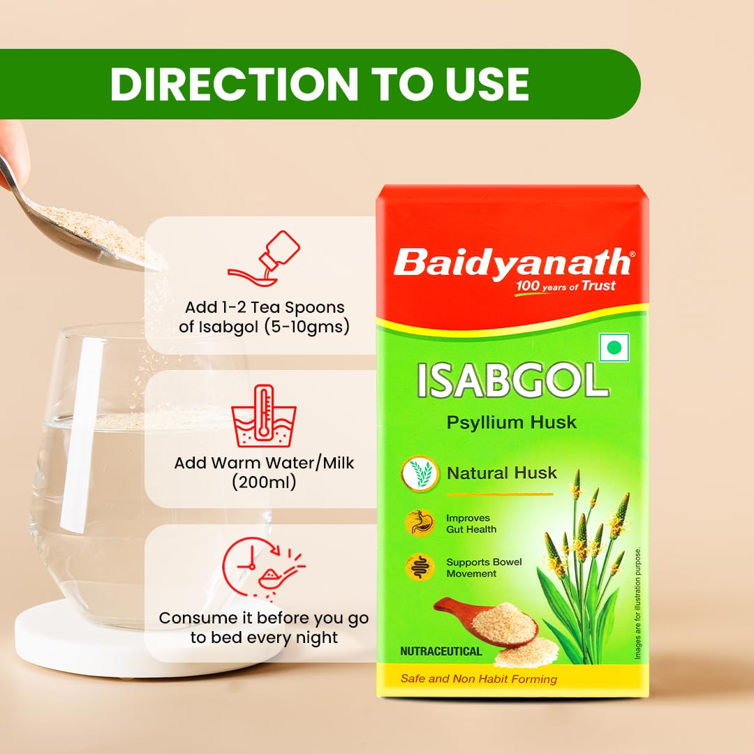 Baidyanath Ayurved Isabgol - Psyllium Husk Powder - 200gm | Healthy Digestive Tract | Rich Source Of Dietary Fibre, Gluten Free | Effectively Relieves Constipation | Supplement For Digestion