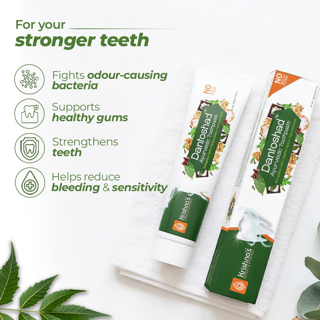 Krishnaâ€™s Dantoshad Ayurvedic Toothpaste With Goodness of 15 Herbs for Strengthens Teeth, Tightens Gum & Maintain Fresh Breath - 100 gm (Pack of 1)