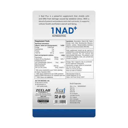 Zeelab 1 NAD+ Capsule with NMN & Resveratrol | Supports Energy, Metabolism & Healthy Ageing | With Vitamin B2, B5 & Zinc | Daily Wellness Supplement for Adults
