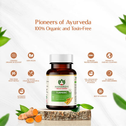 Maharishi Ayurveda 100% OrganicTurmeric Capsules 500 MG |Boosts Immunity | Joint Support | Anti-Inflammatory | Supports Skin Health | 60 Capsules