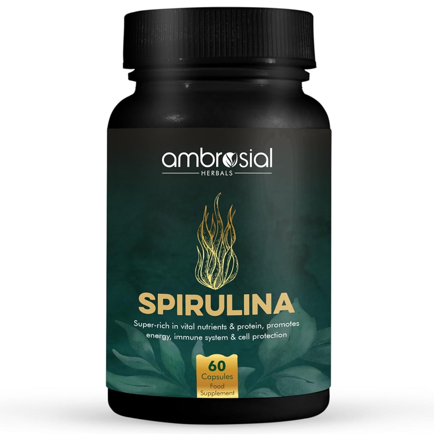 Ambrosial Spirulina Capsule High Strength 500 mg EACH Capsule | Certified Spirulina Tablets for Energy and Immunity | Richest Source of Protein (Pack of 1-60 Capsules)