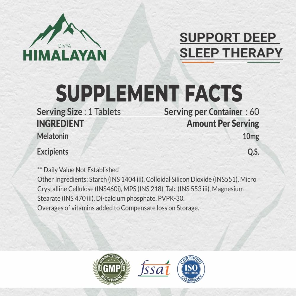 Divya Himalayan Natural Deep Sleep Melatonin 60 Tablets â€“ Supports Restful Sleep & Healthy Sleep Cycle