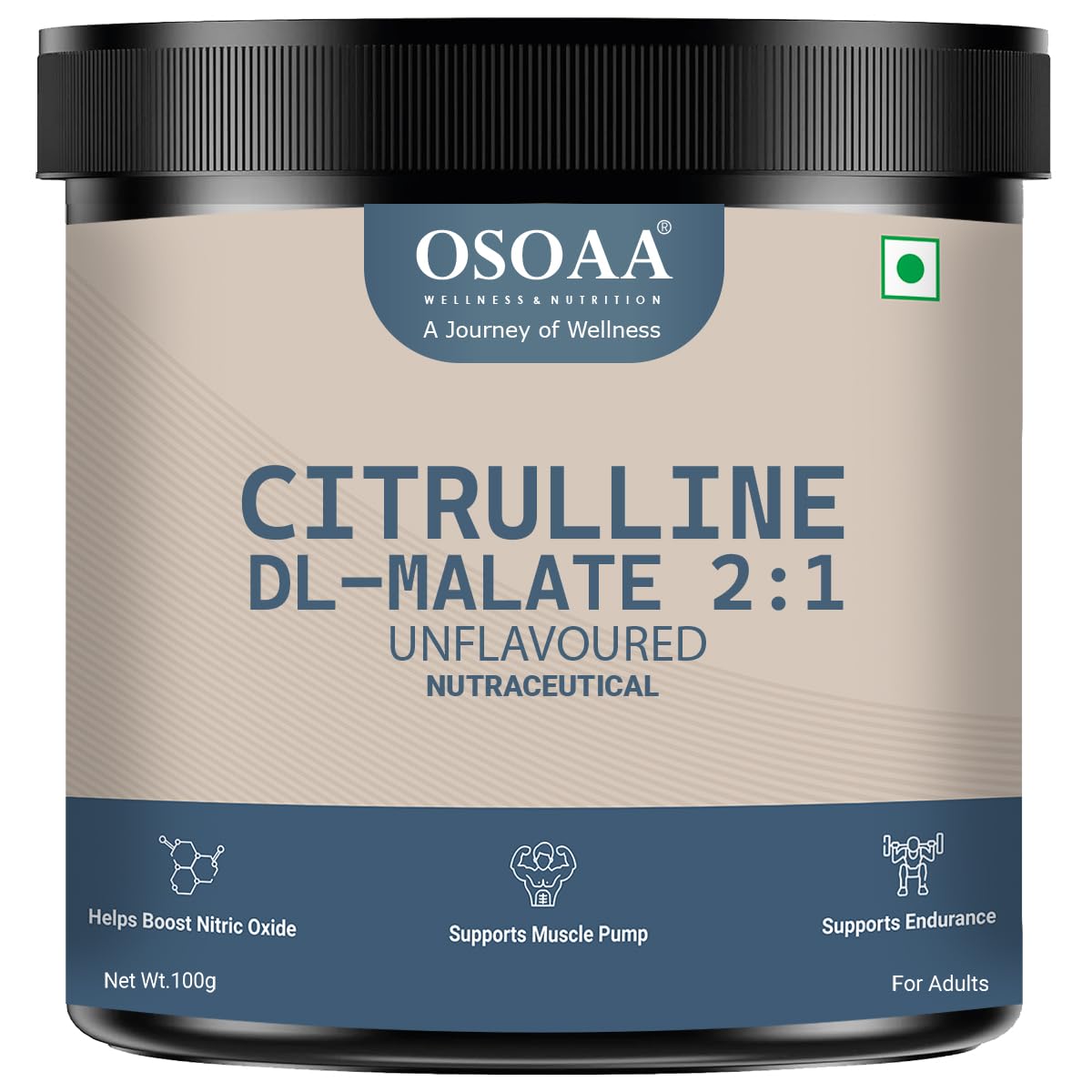 OSOAA Pure Citrulline Malate 2:1 Supplement Powder - 100g, Unflavoured | Boosts Nitric Oxide, Pre Workout Amino Acid for Muscle Strength & Endurance