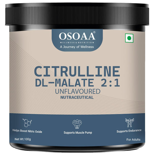 OSOAA Pure Citrulline Malate 2:1 Supplement Powder - 100g, Unflavoured | Boosts Nitric Oxide, Pre Workout Amino Acid for Muscle Strength & Endurance