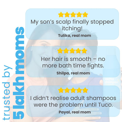 Tuco® Kids Shampoo 50 ml With Hibiscus, Soapnut, Almond | Mild, Conditioning & Nourishing | All Type Hair | Ages 2-5, 4-10, 10-15, 5-10 Years | Paraben, SLS, Sulphate & Tear Free | pH 5.5, Vegan