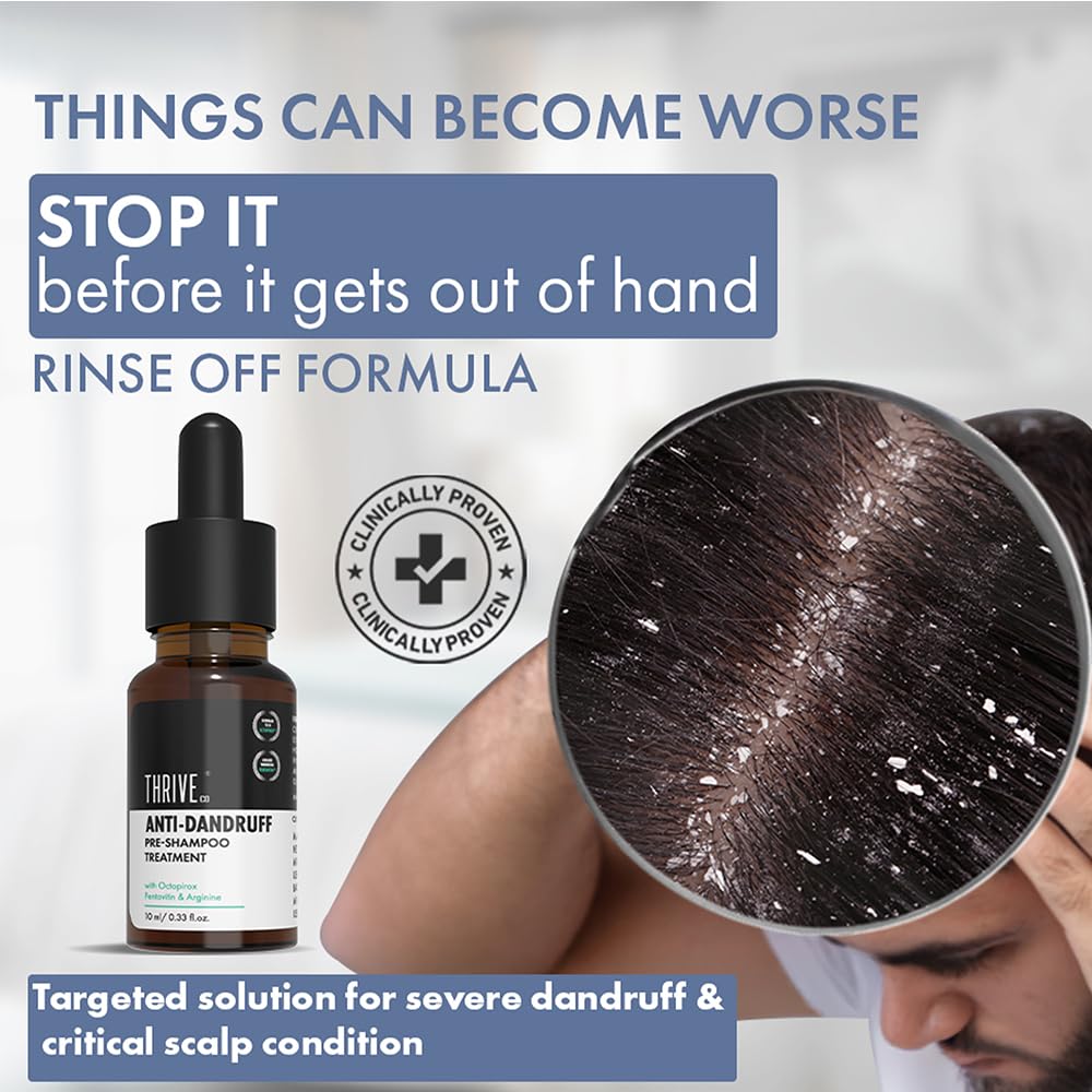 ThriveCo Anti Dandruff Hair Serum Pre-Shampoo Dandruff Treatment for Itchy, Dry & Flaky Scalp | With Octopirox, Pentavitin & Arginine | Reduces Hair Breakage & Strengthens Hair for Men & Women | 10ml