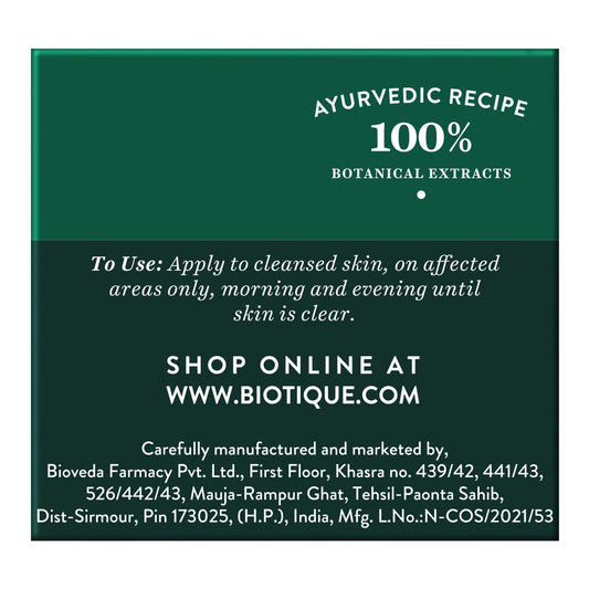 Biotique Bio Winter Green Spot Correcting Anti Acne Cream | Acne Control | Spot Correction Clears Blemishes |Enhances Skin Texture | 100% Botanical Extracts| Suitable for All Skin Types | 15G