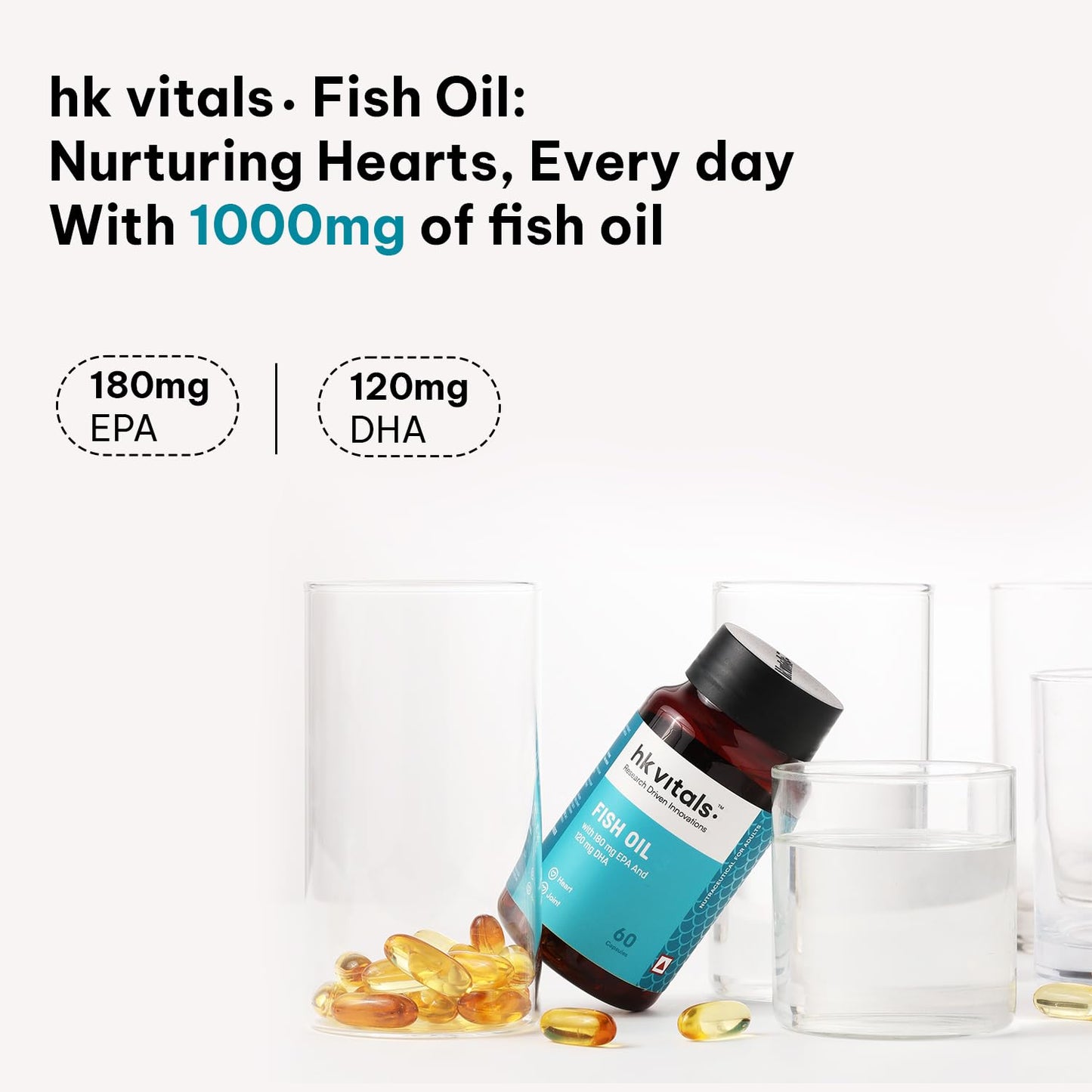 HealthKart hk vitals Calcium, Magnesium and Zinc Tablets with Vitamin D3 & Fish Oil (60 Tablets Each) Combo Pack | 1000mg Omega 3 with 180 mg EPA & 120 mg DHA