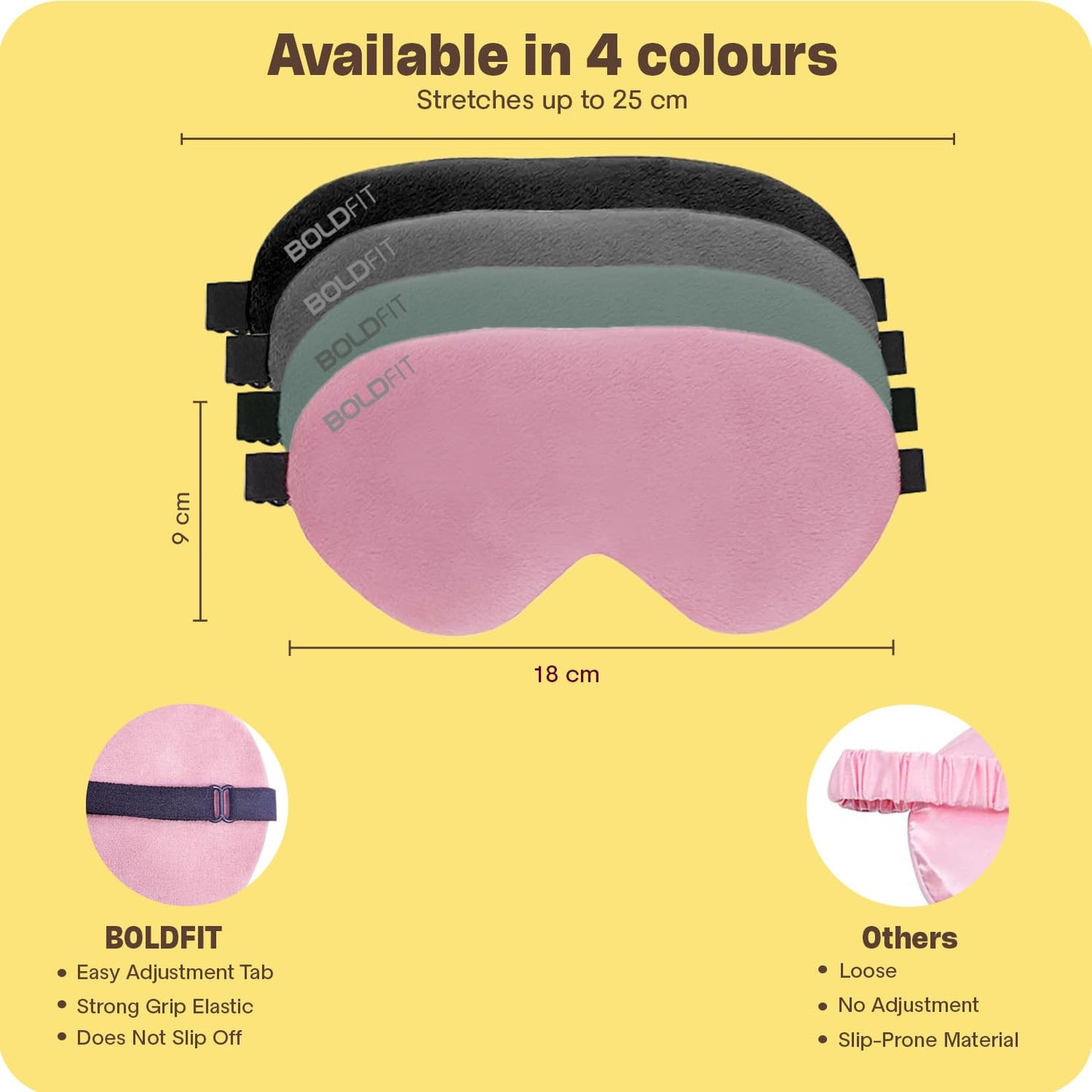 Boldfit Eye Mask for Sleeping with Adjustable Strap Super Soft Sleeping Mask Blind Fold for Comfortable Sleep Travelling Sleep Mask Pad for Girls Sleeping Eye Mask Blind Folds for Sleeping - Pink
