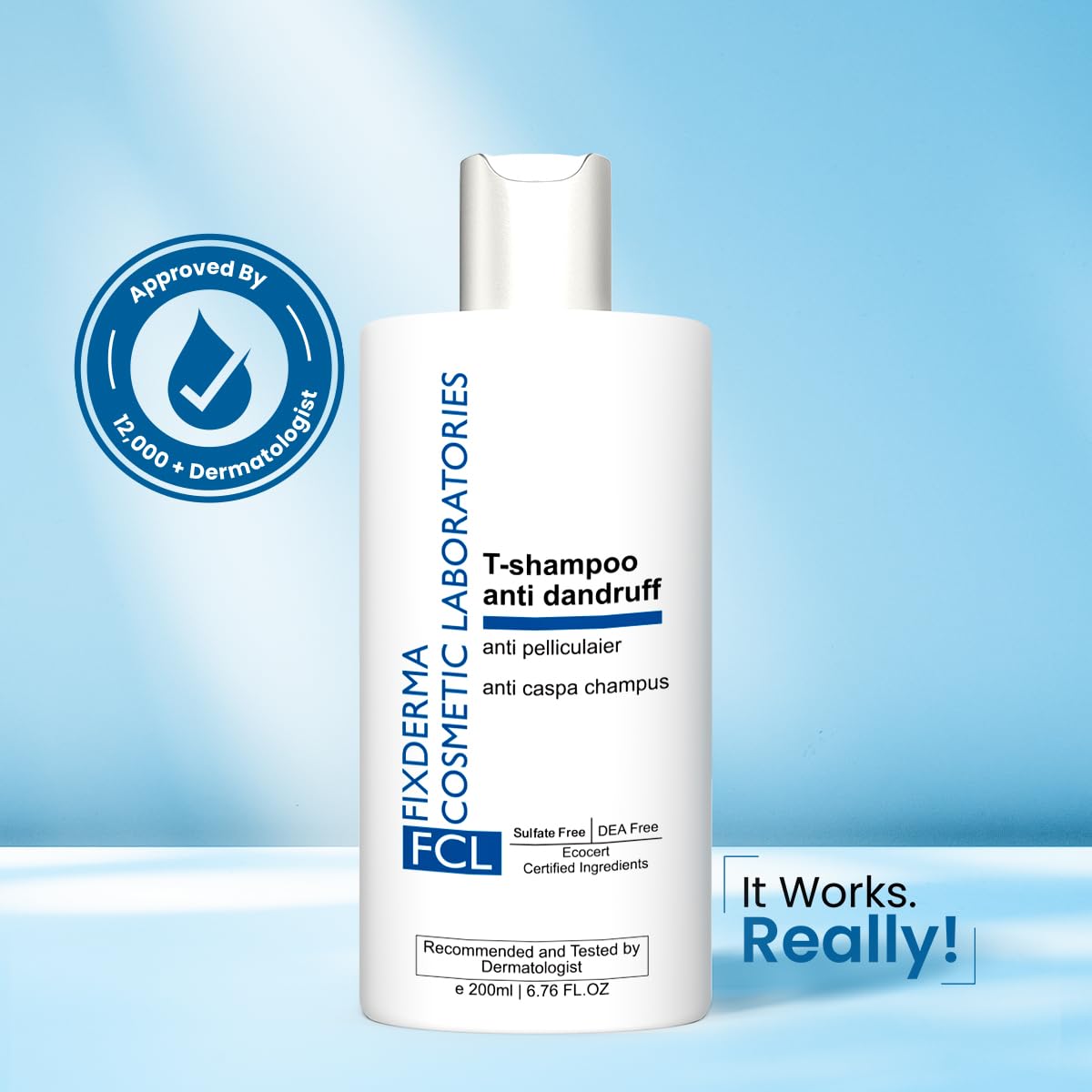 FCL T-Shampoo For Dandruff, Itchy Scalp, Scalp Psoriasis & Seborrheic Dermatitis | Removes Excess Oil & Flake Free Scalp | Anti Dandruff Shampoo | Sulphate & Paraben Free | For Sensitive Skin - 200 ml