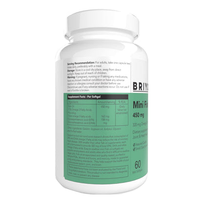 Briyo Fish Oil Mini (450 mg Size) -60 softgels - 71.39% Omega 3 (320 mg Omega 3) per 450 mg capsule