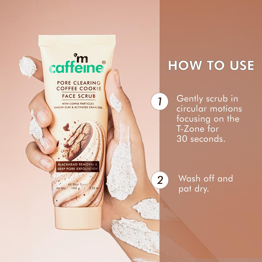 mCaffeine Pore Clearing Coffee & Cookie Face Scrub | Remove Blackheads, Detan & Exfoliate Dead Skin | 4.5% Exfoliants - Walnuts, Coffee, Charcoal, Clay | Glowing Skin Face Scrub for Women & Men - 100g