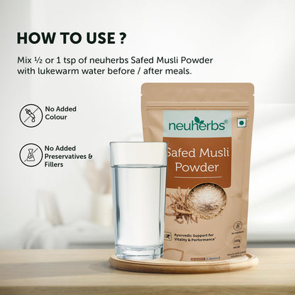 Neuherbs Safed Musli Root Powder - 100 GM | Ayurvedic Support for Vitality & Performance | Herbal Supplement | Support Strength & Stamina Booster