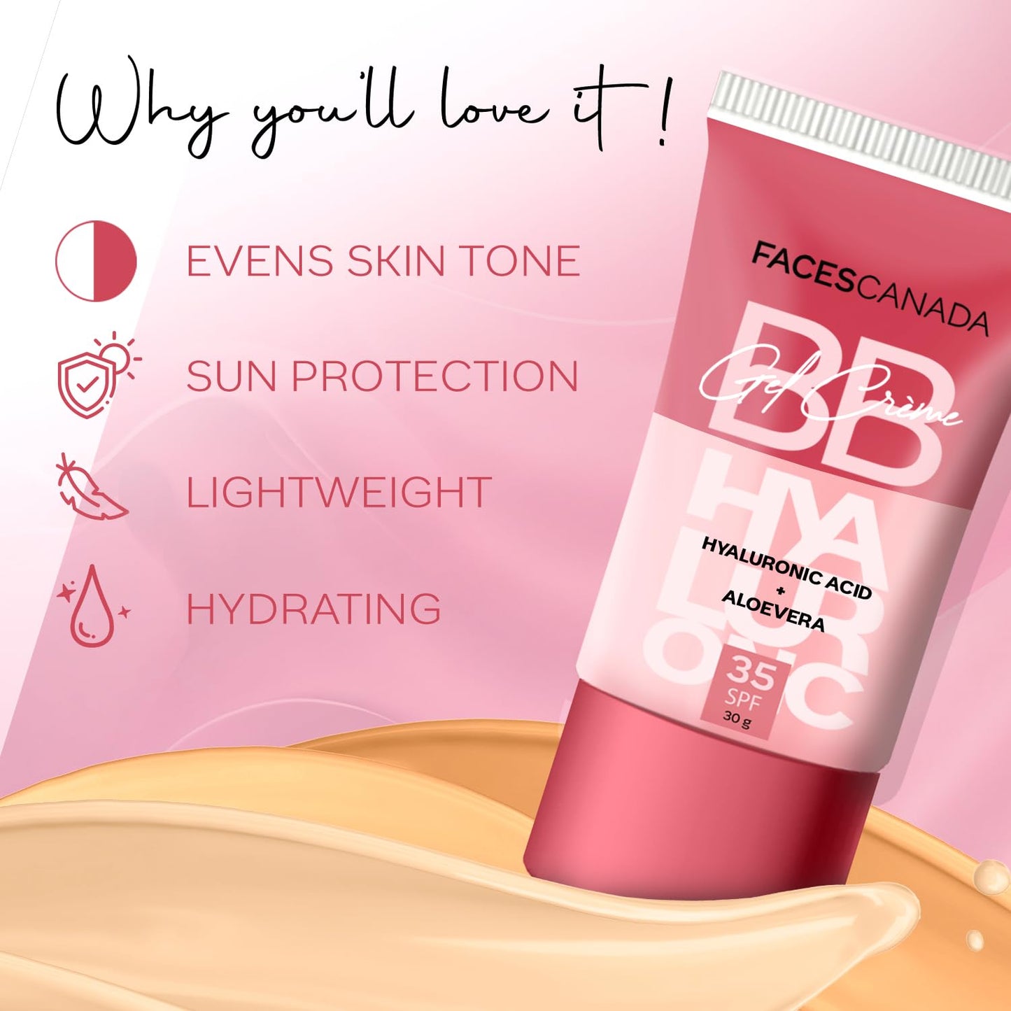 FACESCANADA SPF 35 BB Gel CrÃ¨me - Warm Caramel, 30g | Multitasking | Even Skin Tone | Instant Glow | Smooth Flawless Matte Finish | Hydrating | Lightweight & Nonsticky