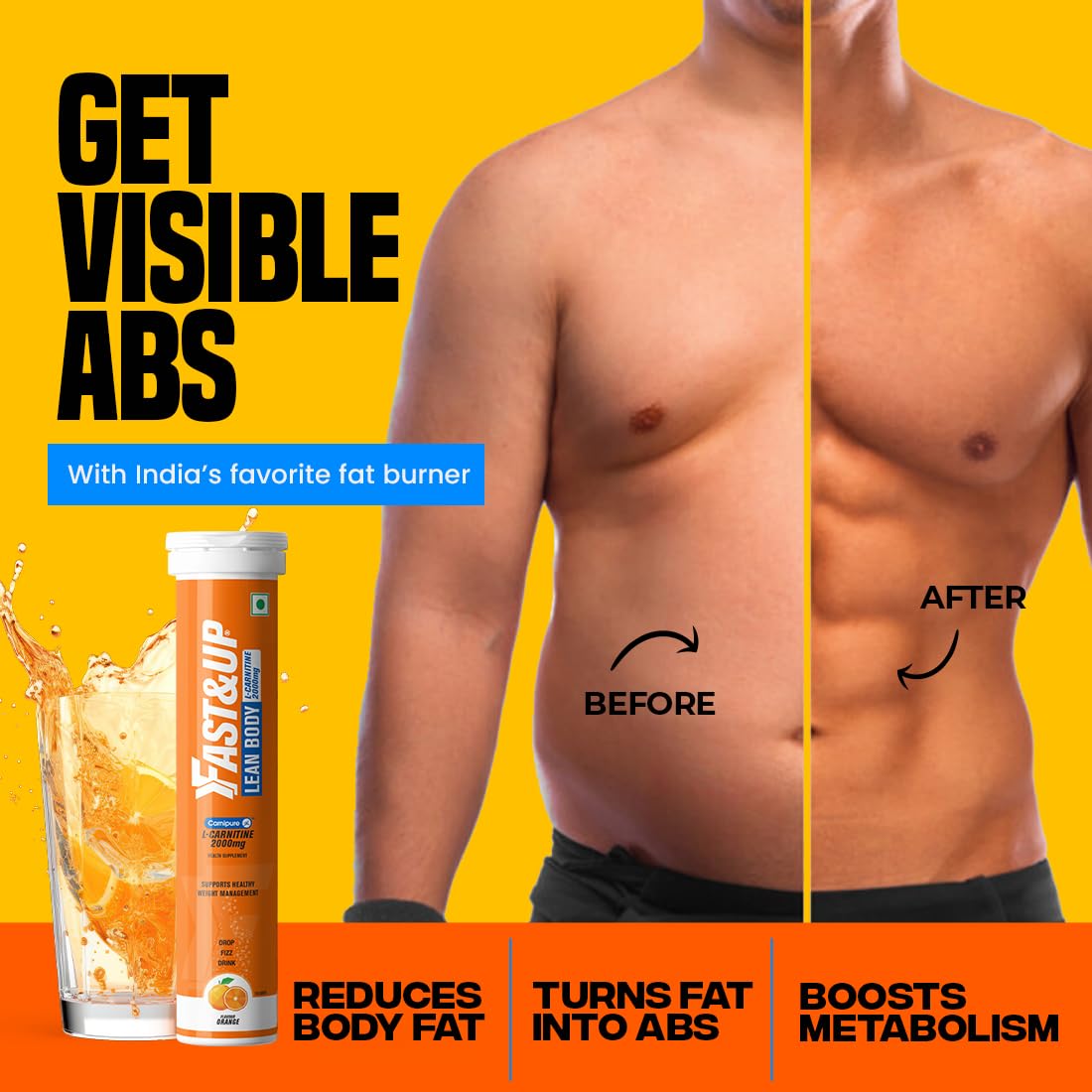 FAST&UP L-Carnitine 2000Mg Effervescent Tablets|Premium CarnipureÂ® Carnitine Supplement|Helps Convert Fat Into Energy, Supports Weight Loss, Fat Burn & Lean Muscle|Orange Flavour, 20 Tabs (Pack of 1)
