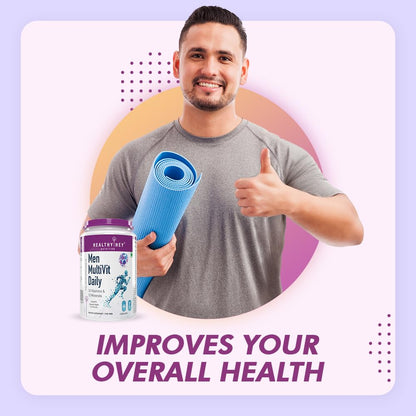 HealthyHey Nutrition Multivitamin For Men - Multi-Vit Daily - 13 Vitamins & 10 Minerals - 60 Vegetable Capsules,1 Count