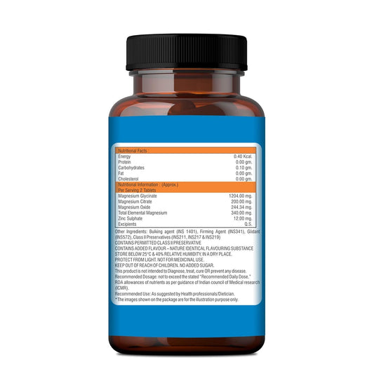 Simply Earth Magnesium Complex supplements - 120 Veg Tablets with Magnesium Glycinate; Citrate; Oxide & added Zinc - Promotes Healthy Bones; Supports Nerve & Muscle Function