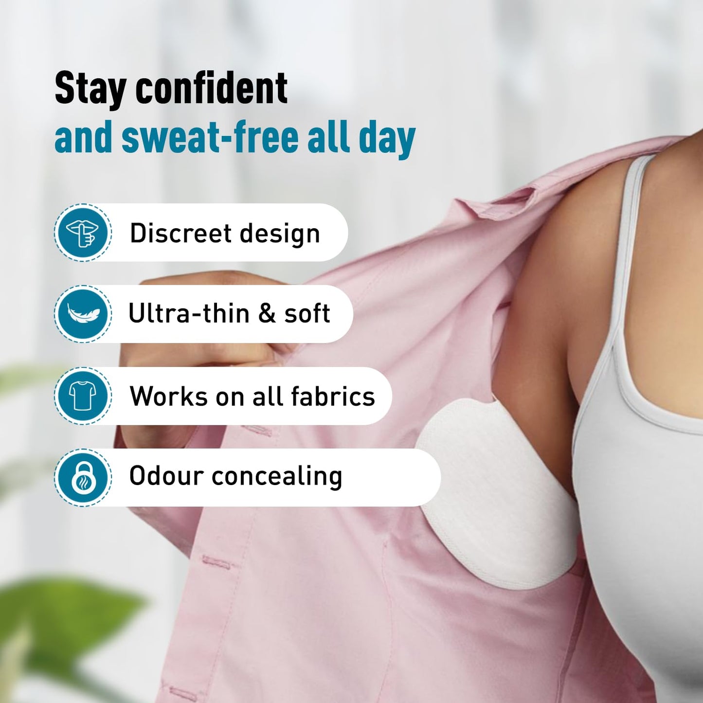 Sirona Disposable Underarm Sweat Pads for Men and Women, 24 Pads | Peel-off | Prevents Stains & Unpleasant Odour | Quick sweat absoption