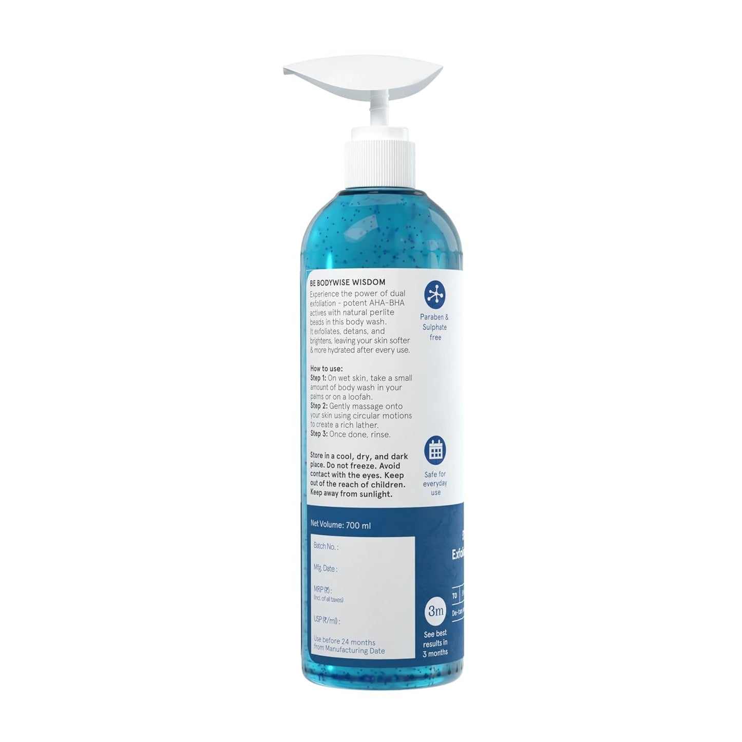 Be Bodywise 5% AHA BHA Exfoliating Body Wash 700ml | For Body Acne, Strawberry Skin, De-Tan | Infused with 3% Lactic Acid, 1% Salicylic Acid, 1% Glycolic Acid | Non-Drying, Paraben Free