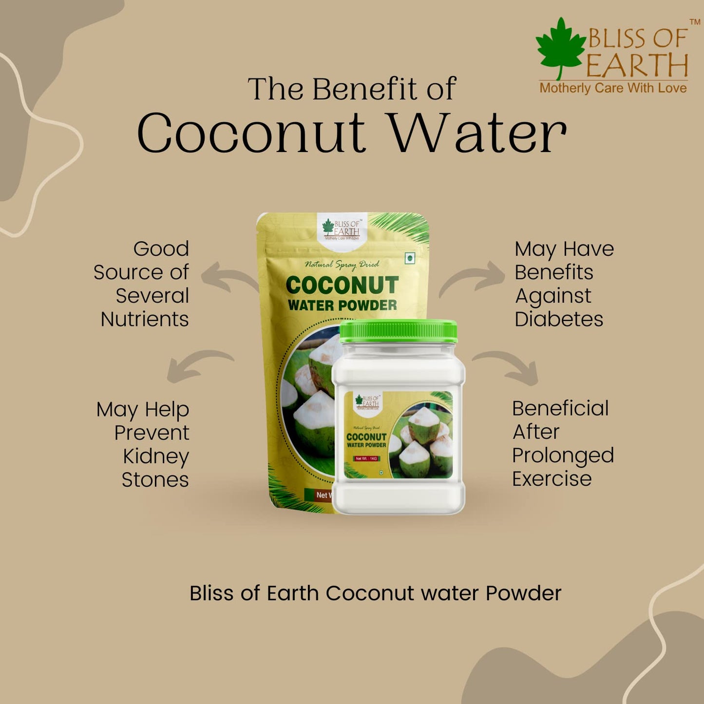 Bliss of Earth 1KG coconut water Powder natural Spray Dried In Sealed Jar