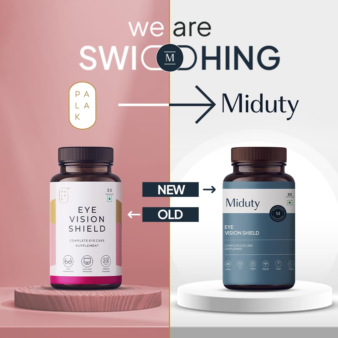 Miduty by Palak Notes Eye Vision Shield Supplement for Dry Eyes Bilberry Fruit Extracts, Lutein, Beta Carotene, Zeaxanthin, Astaxanthin, Lycopene - Eye Vitamin for Blurry Vision - 30 Capsules