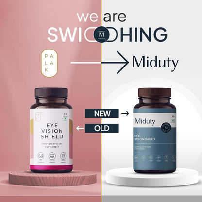 Miduty by Palak Notes Eye Vision Shield Supplement for Dry Eyes Bilberry Fruit Extracts, Lutein, Beta Carotene, Zeaxanthin, Astaxanthin, Lycopene - Eye Vitamin for Blurry Vision - 30 Capsules