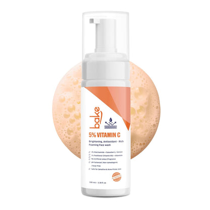 BAKE 5% Vitamin C Foaming Face Wash with Niacinamide | Brightening Face Wash for Pigmentation, Dark Spots & Uneven Skin Tone | Antioxidant Rich Cleanser for Dull, Normal to Oily Skin â€“ 100ml