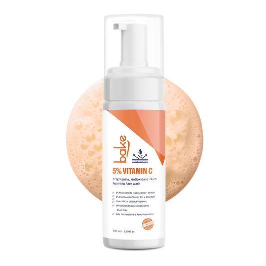 BAKE 5% Vitamin C Foaming Face Wash with Niacinamide | Brightening Face Wash for Pigmentation, Dark Spots & Uneven Skin Tone | Antioxidant Rich Cleanser for Dull, Normal to Oily Skin â€“ 100ml