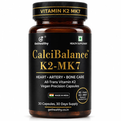 GetHealthyÂ® CalciBalanceâ„¢ Vitamin K2 MK7 55 mcg | All-Trans Menaquinone-7 | Daily Bone Wellness Support | Vegetarian Capsules | Made in India | 30 Count