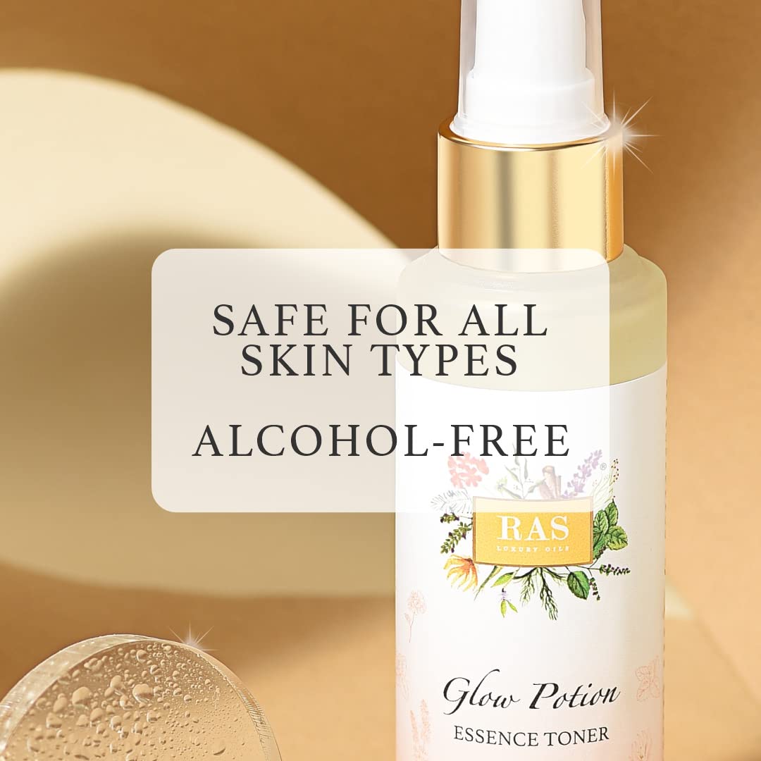 RAS Luxury Oils Glow Potion Essence Toner | Alcohol Free Face Mist | Hydrating & Plumping | With Hyaluronic Acid, Licorice & Niacinamide | Deeply, Soothes Redness & Inflammation | Evens Skin-tone | Vegan, 50ml
