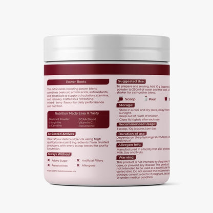 Rooted Actives Power Beets (250 grams) - Organic Beet root powder with L arginine,L Carnitine,BCAA,Reservatrol & Stevia|Heart,Endurance,Nitric oxide booster| Beets Powder Supplement & Pre Workout