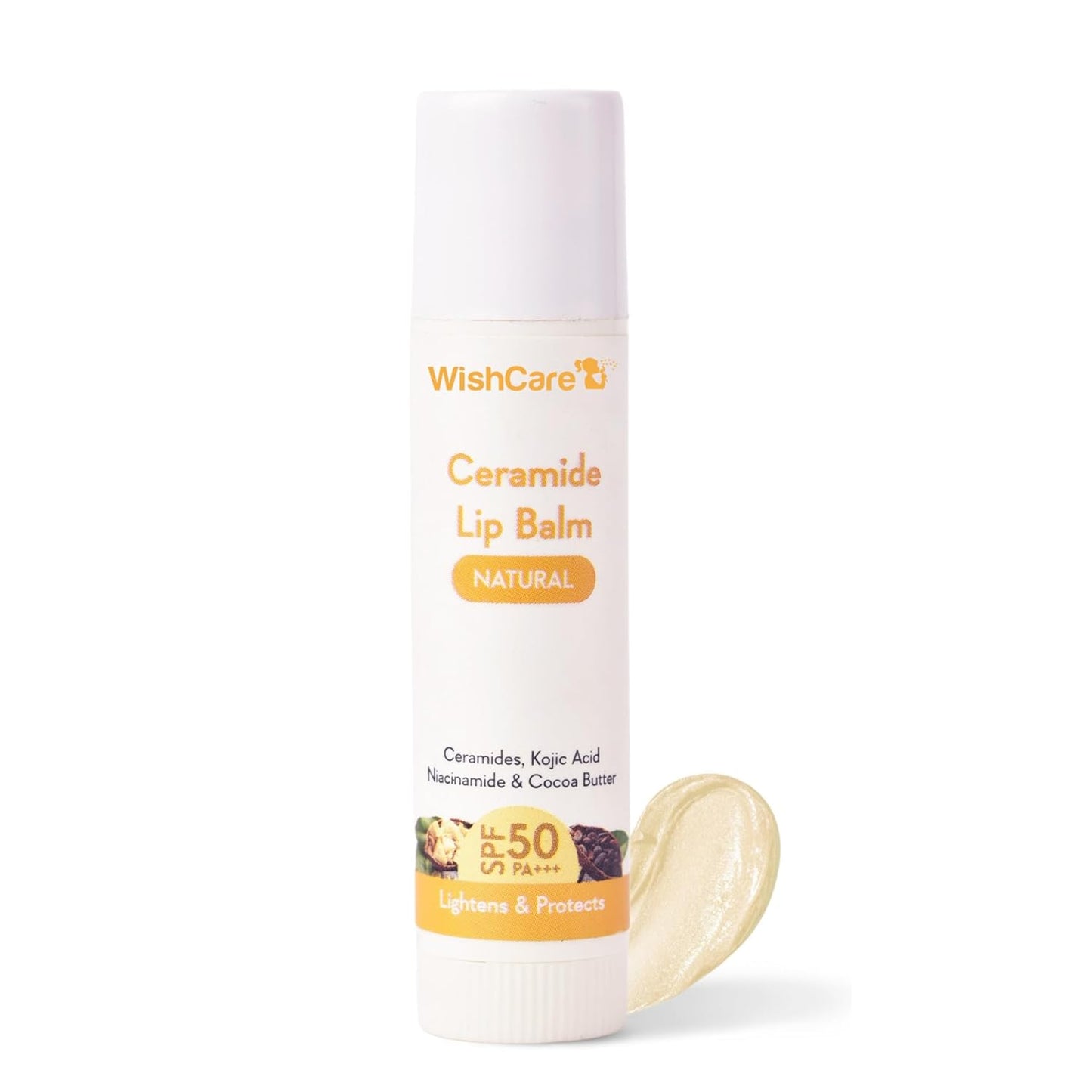 WishCare Ceramide Lip Balm SPF 50 PA+++ | Brightening Lip Balm for Dark Lips | In-Vivo Tested | Kojic Acid & Niacinamide | Natural & Untinted | For Women & Men | 5g