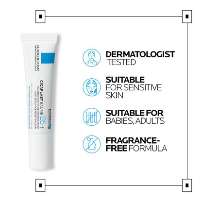 La Roche-Posay Cicaplast Baume B5+ Repair Moisturizer Balm | Hydating Multi-Purpose Soothing Cream for Dry, Sensitive & Damaged Skin, Fragrance Free 15 ml