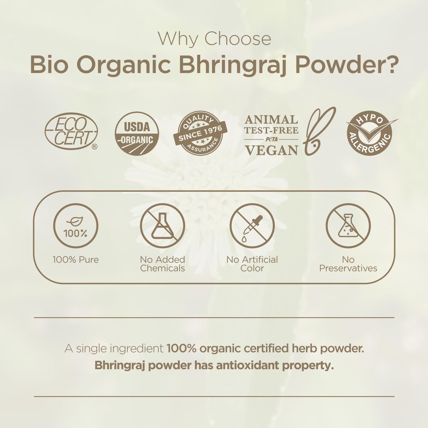Indus Valley 100% Pure Bhringraj Powder for Hair Growth Natural & Preservative-Free Ideal for Hair Oil, Masks & DIY Packs for Strong Shiny Hair (100g)