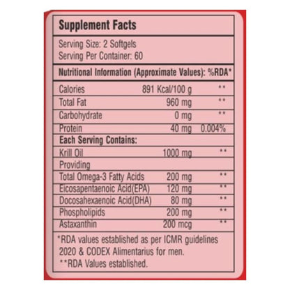 Zeelab Krill Oil Capsules | Best Supplement for Muscle Recovery, Bone & Joint Health (60 Softgel Capsules)