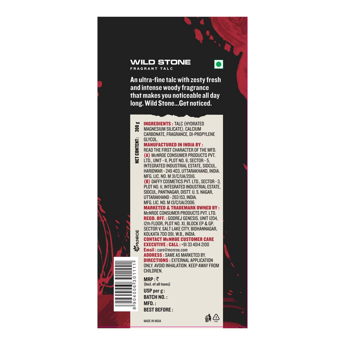 Wild Stone Ultra Sensual Talcum Powder for Men, 400gm, Perfumed Deodorant Talc with Masculine Aromas, Keeps You Smelling Fresh All-day Long