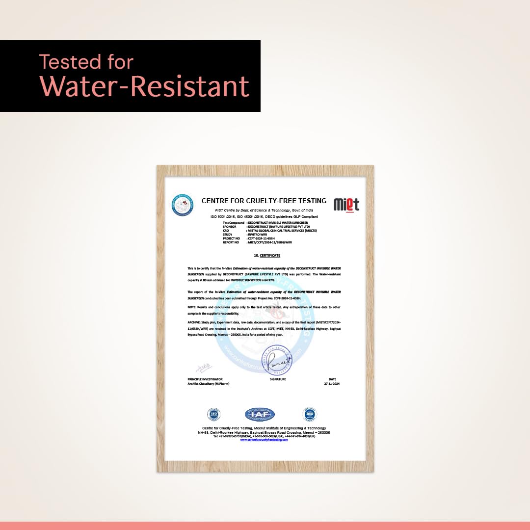 Deconstruct Invisible Water Sunscreen SPF 50 PA+++ | Instant Cooling & Freshness | 8-Hour Long Lasting Sunscreen | Broad Spectrum UVA & UVB Protection | No White Cast | For All Skin Types | 40g
