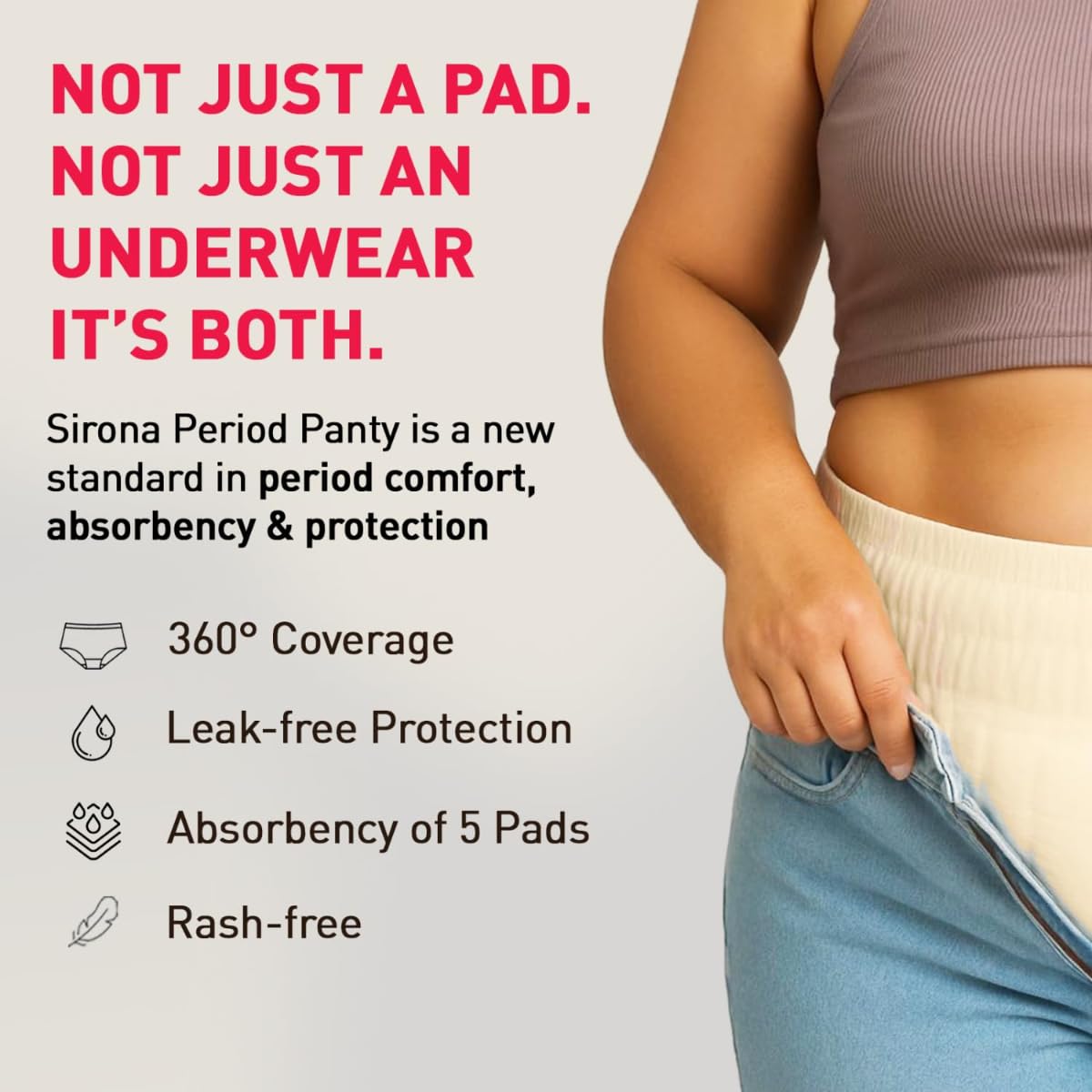 Sirona Disposable Period Panty for Girls & Women | L-XL | Pack of 5 | 360Â° Coverage for Stress Free Periods | Leakage Protection for Heavy Flow | Rash Free | Super Absorbent with Comfortable Fit