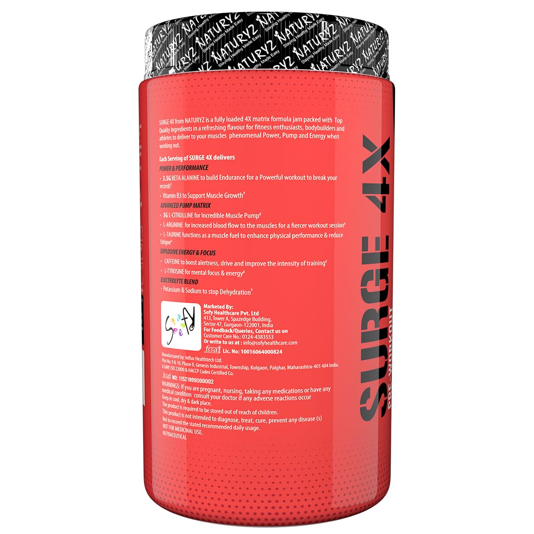 Naturyz Surge 4X Pre Workout, 400g Powder (Mix fruit fusion flavour) with 4000mg Beta-Alanine, 3500mg L- Citrulline,Creatine,L- Arginine & Aminos