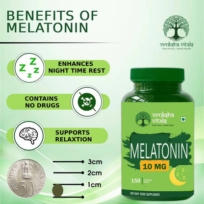 Vruksha Vitals Melatonin 10 mg Tablets for Sleeping Support with Tagar Root Extract, Chamomile Extract and Vitamin B6-150 tablets/capsules pills
