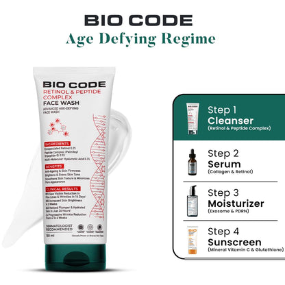 Bio Code 0.2% Encapsulated Retinol Anti-Ageing Face Wash (150ml) â€“ with 0.5% Peptide Complex & 0.3% Multi-Molecular Hyaluronic Acid | AI-Enhanced & Dermatologist Recommended