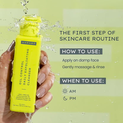 Hyphen Oil Control 2% AHA + BHA, Salicylic Acid Face Wash for Oily Skin & Acne| Daily Exfoliating Cleanser with 2% Niacinamide | Deep Cleanses & Removes Dirt | For Men & Women - 100 ml
