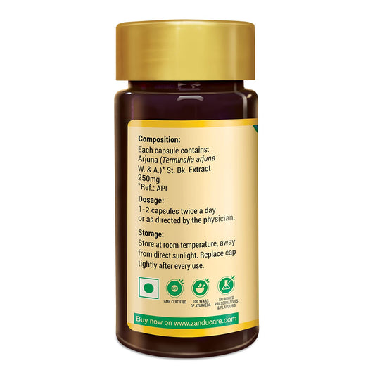 Zandu Arjuna Capsules - Helps to Maintain a Healthy Heart while Helping Keep Diabetes & Cholesterol Under Check, also Promotes Good Urinary Health - Pack of 60 Veg capsules