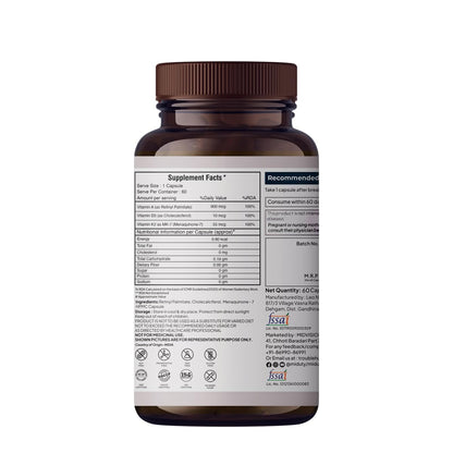 Miduty by Palak Notes Vitamin ADK, Vitamin D3 and K2 Supplements, Cholecalciferol Vitamin D3, Boost Immunity, Stronger Bones, Vitamin ADK Supplement, Immunity Booster Capsule - 60 Capsules