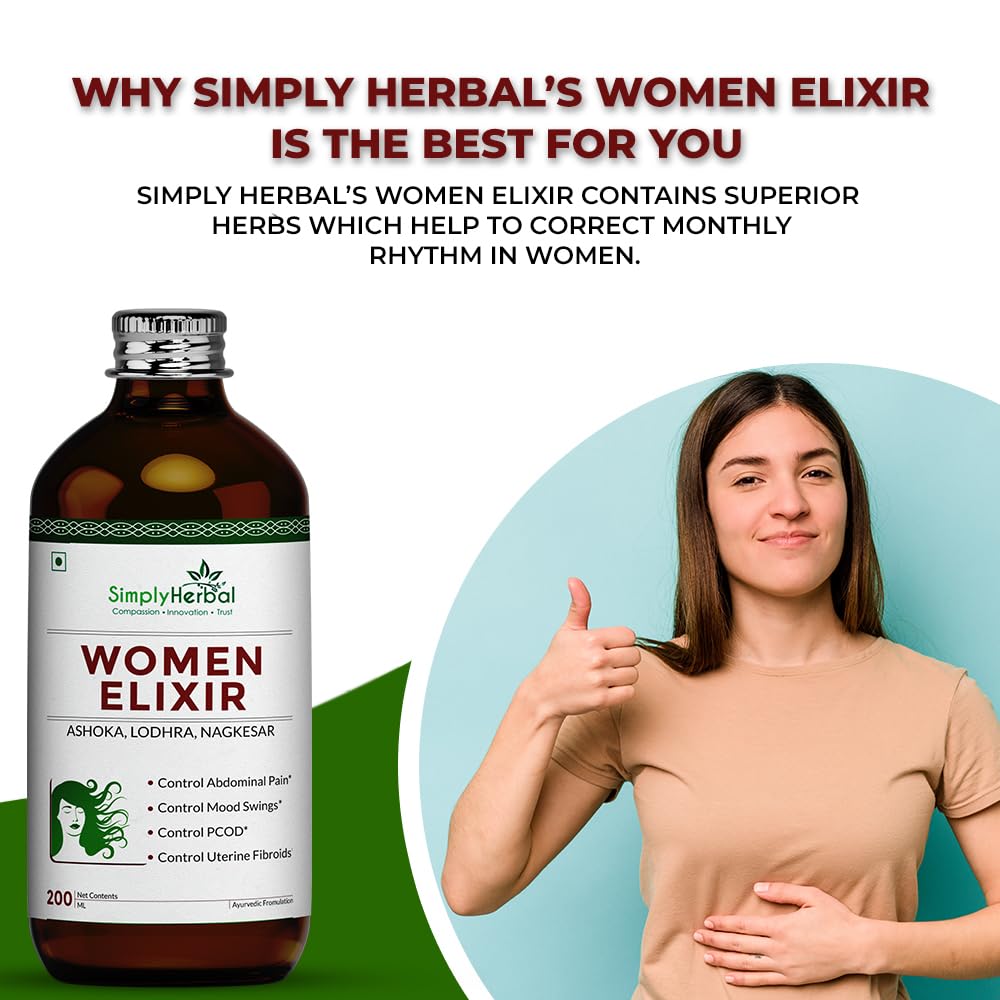 Simply Herbal Super Women Elixir for Women's Menstrual Health, Reflief in PCOD & PCOS, Controls Mood Swing, Abdominal Cramps (Pack of 1-450 Ml Each)