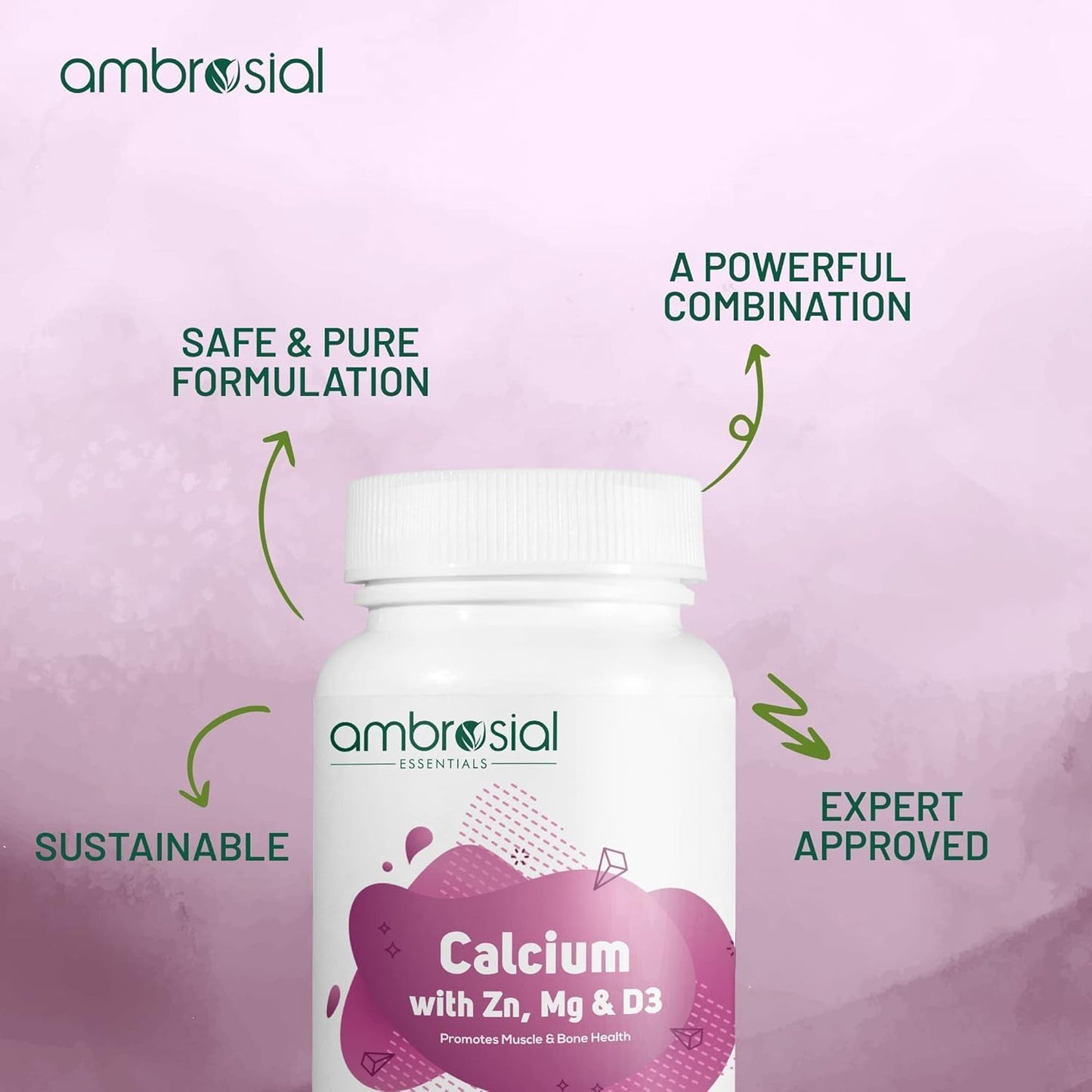 Ambrosial Calcium Magnesium Zinc & Vitamin D3| High Potency Calcium Tablets for Women & Men for Healthy Bones, Muscles & Teeth| Premium Calcium Supplements (Pack of 1-120 Softgels)